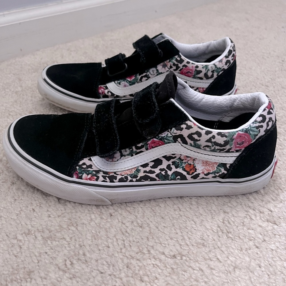Vans black & flower velcro - Big Girls or Women’s 6.5